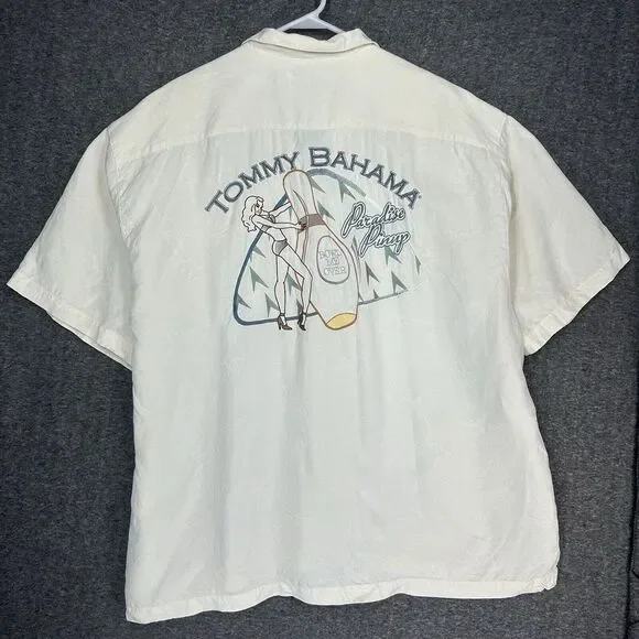 Tommy Bahama Camp Shirt‎ Paradise Pinup 100% Silk Mens 2XL Bowl Me Over